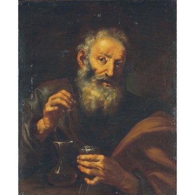 Lot 14 - Genoese School 17th Century An Alchemist Oil...