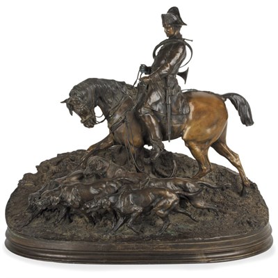 Lot 241 - Bronze Equestrian Group of a Huntsman After a...