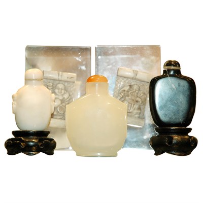 Lot 219 - Group of Three Chinese Hardstone Snuff Bottles;...