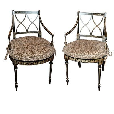 Lot 466 - Pair of Regency Style Painted Open Armchairs