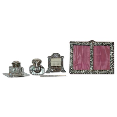 Lot 348 - Group of Six Silver and Glass Desk Articles