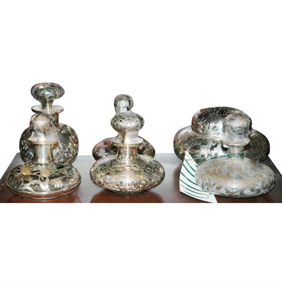 Lot 242 - Group of Five Silver Overlay Glass Perfume...