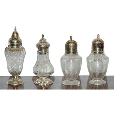 Lot 346 - Four Silver Mounted Glass Casters Total...