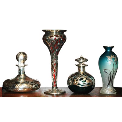 Lot 236 - Group of Four Silver Overlay Glass Articles...