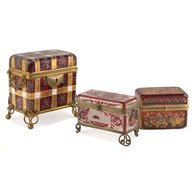 Lot 579 - Group of Three Ruby Glass Vanity Boxes Height...