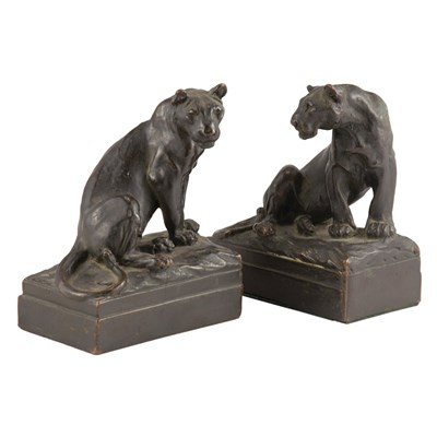 Lot 614 - Pair of Bronze Lioness Figural Bookends Height...