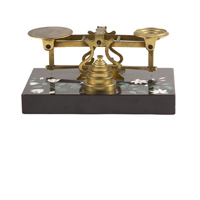 Lot 618 - Brass and Hardstone Inlaid Balance Scale...