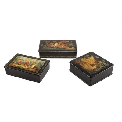 Lot 604 - Group of Three Russian Lacquered Boxes Length...