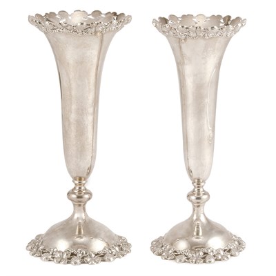 Lot 521 - Pair of Sterling Silver Flower Vases Height 8...