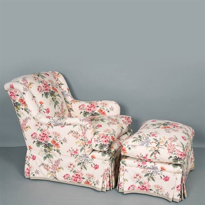 Lot 159 - Floral Fabric Upholstered Easy Chair and Ottoman