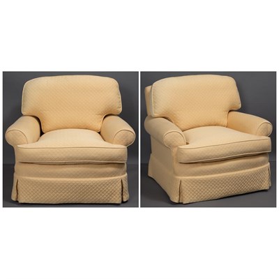 Lot 383 - Pair of Quilted Yellow Fabric Upholstered Club...