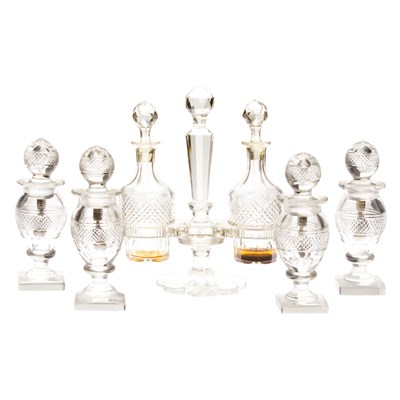 Lot 544 - Cut Glass Cruet Set and Four Cut Glass Salts...