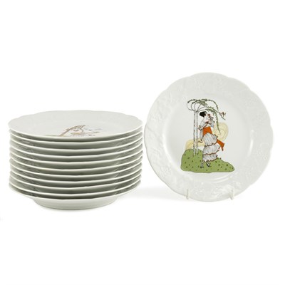 Lot 571 - Set of Twelve Lierre Lausage Porcelain Dessert...