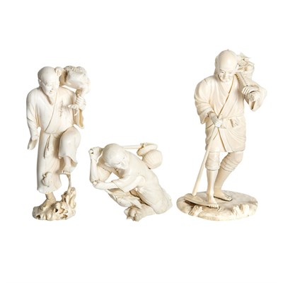 Lot 441 - Group of Three Japanese Ivory Okimonos Height...