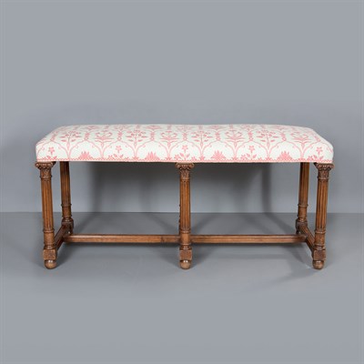 Lot 395 - Neoclassical Style Oak Upholstered Bench...