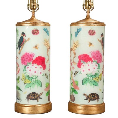 Lot 548 - Pair of Decalcomania Gilt-Wood Mounted Glass...