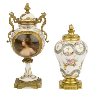 Lot 598 - Two Sevres Style Porcelain Covered Urns Height...
