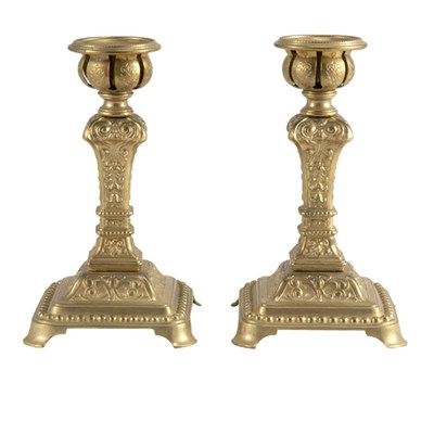 Lot 605 - Pair of Gilt-Metal Candlesticks Height 7 1/4...