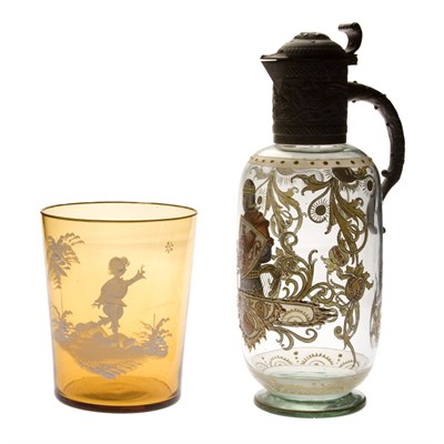 Lot 606 - English Style Enameled Glass Ewer; Together...