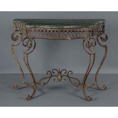 Lot 131 - Rococo Style Marble Top Patinated-Iron Console...