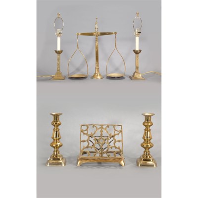 Lot 345 - Group of Brass Table Articles Comprising a...