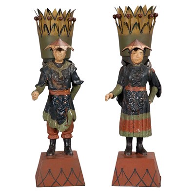 Lot 483 - Pair of Continental Cast and Painted Metal...