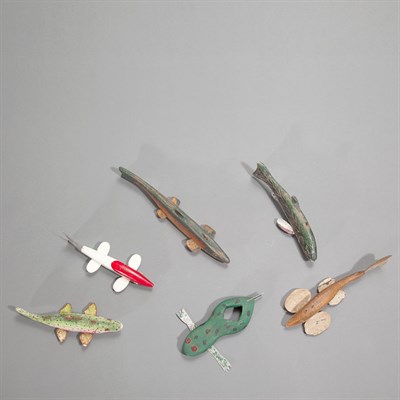Lot 371 - Group of Six Carved and Painted Ice Fishing...