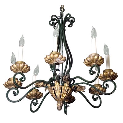 Lot 370 - Green and Gilt-Metal Eight-Light Chandelier...