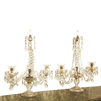 Lot 222 - Pair of George III Style Glass Girandoles...