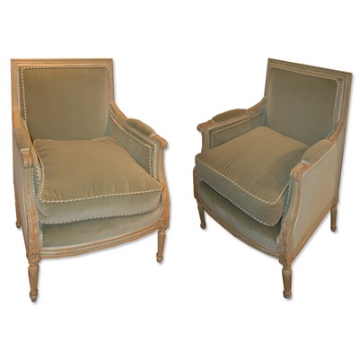 Lot 209 - Pair of Louis XVI Style Painted Bergeres