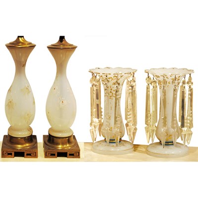 Lot 170 - Pair of Milk Glass Vasiform Lamps; Together...