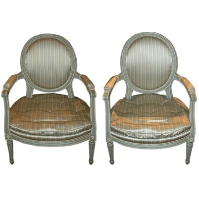 Lot 142 - Pair of Louis XVI Style Painted Fauteuils en...
