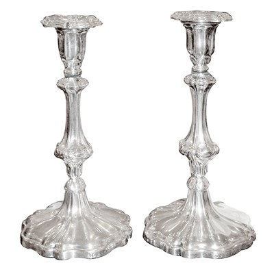 Lot 382 - Pair of English Silver Plated Candlesticks...