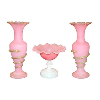 Lot 209 - Pair of Pink Opaline and Gilt Glass Vases;...