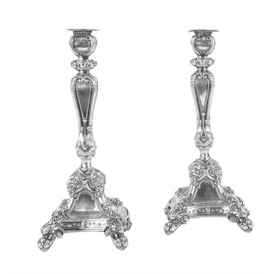 Lot 373 - Pair of Continental Silver Candlesticks Each...