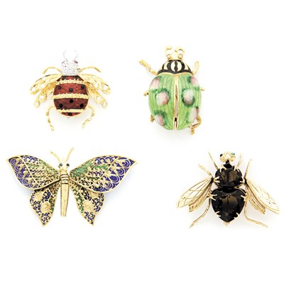 Lot 145 - Group of Gold, Enamel, Gem-Set and Diamond Bug Brooches