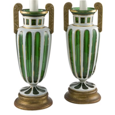 Lot 95 - Pair of Bohemian Style Overlay Glass Two-Light...