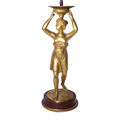 Lot 96 - Gilt-Bronze Two-Light Lamp Modeled as a woman...