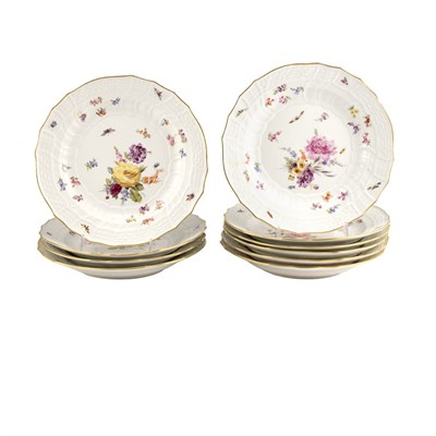 Lot 253 - Set of Ten Meissen Gilt and Floral Decorated...
