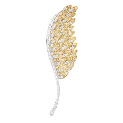 Lot 131 - Two-Color Gold and Diamond Leaf Brooch
