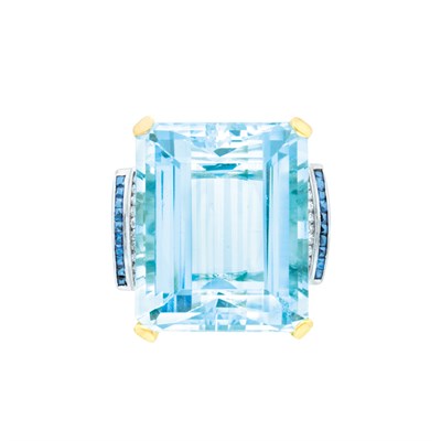 Lot 217 - Gold, Platinum, Aquamarine, Sapphire and Diamond Ring