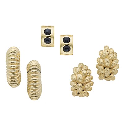 Lot 248 - Three Pairs of Gold Earclips