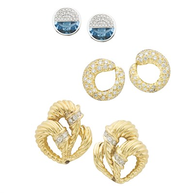 Lot 261 - Three Pairs of Diamond Earclips