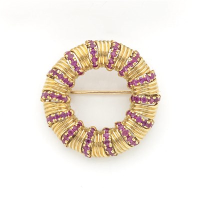 Lot 219 - Gold and Ruby Circle Brooch, Tiffany & Co.