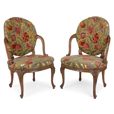 Lot 491 - Pair of Victorian Walnut Armchairs Mid 19th...