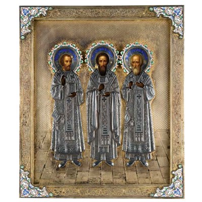 Lot 214 - Russian Icon with a Gilt and Cloisonne...