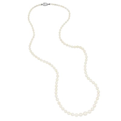 Lot 316 - Natural Pearl Necklace with Pearl and Diamond Clasp, Tiffany & Co.