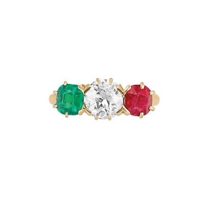 Lot 188 - Antique Gold, Diamond, Ruby and Emerald Ring