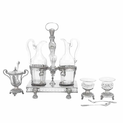 Lot 229 - French Silver and Glass Condiment Service...