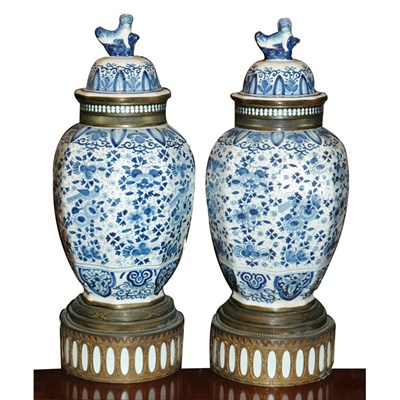 Lot 190 - Pair of Dutch Delft Style Porcelain Covered...